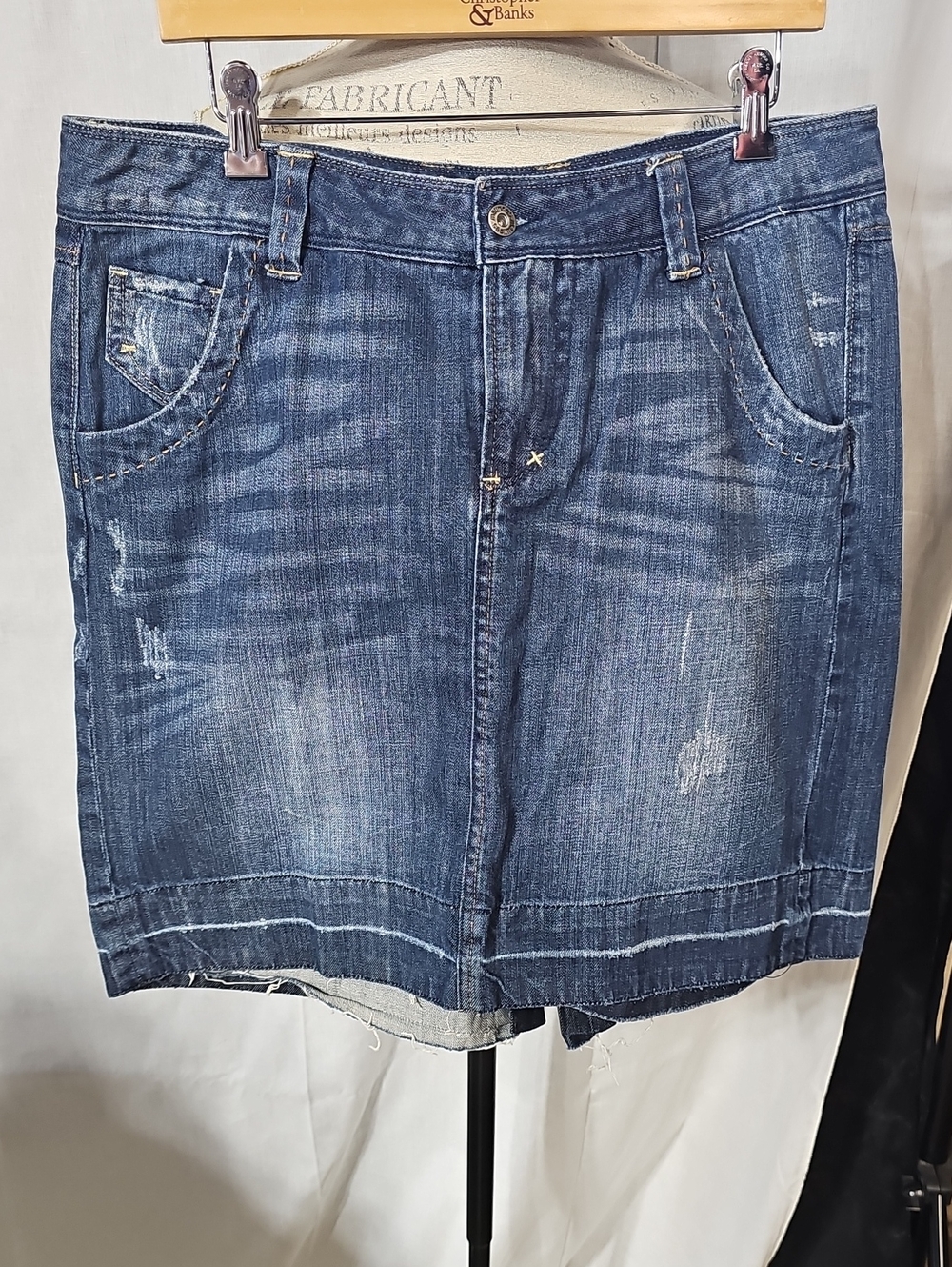 Maurices Dark Blue Denim Skirt with Contrast Stitching